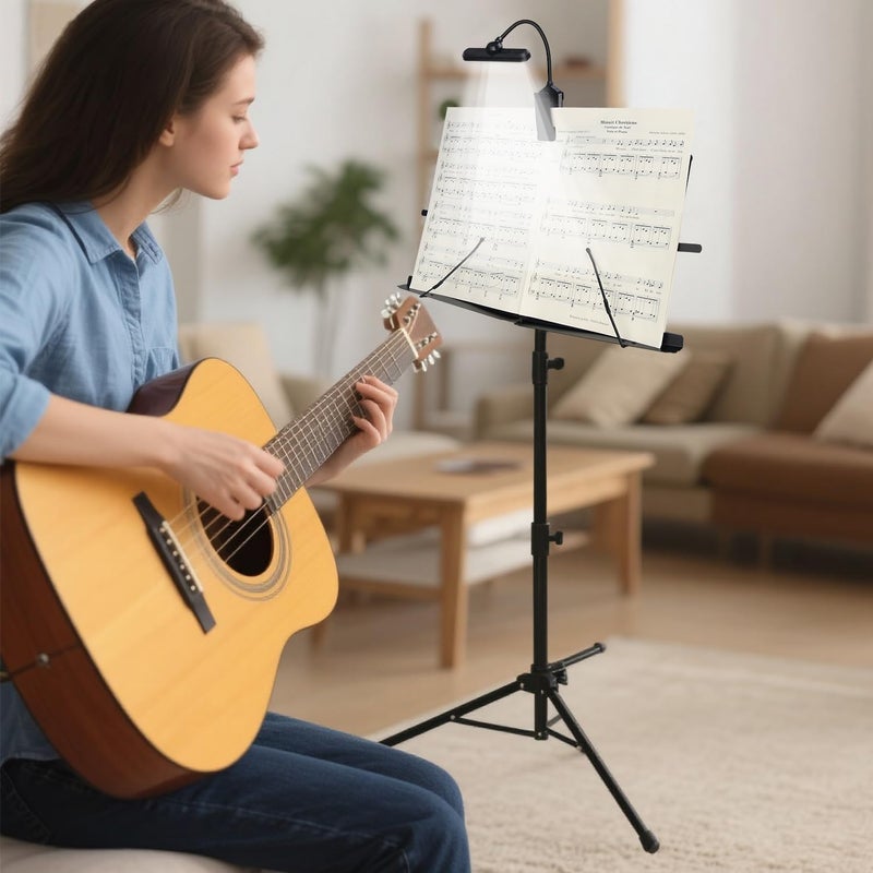 DkOvn Music Stand with Light, Lightweight Portable Adjustable Desktop Book Stand with Music Sheet Clip Holder & Carrying Bag - Image 2